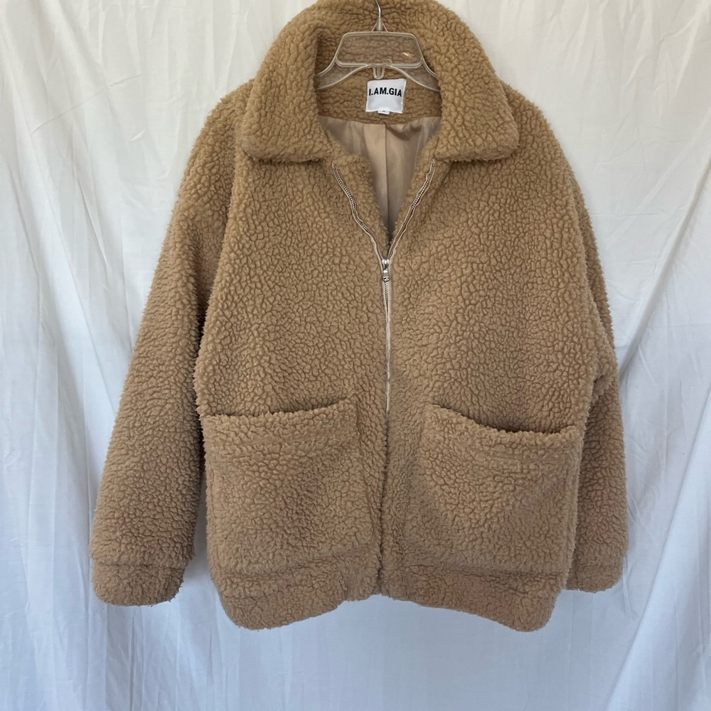 I.AM.GIA Pixie Sherpa Teddy Coat Jacket Womens Size Small Camel Brown Ov…